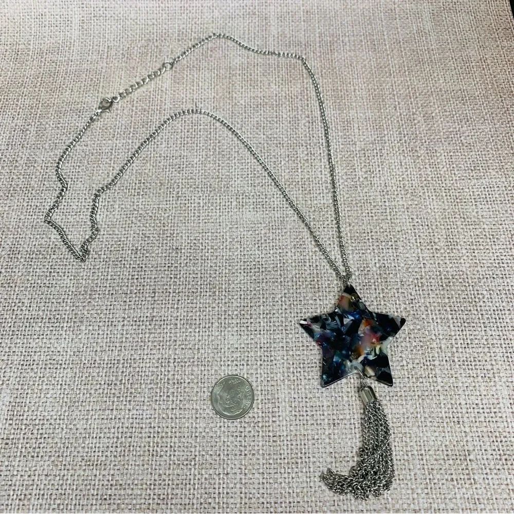 Silver Confetti Acrylic Star Tassel Necklace